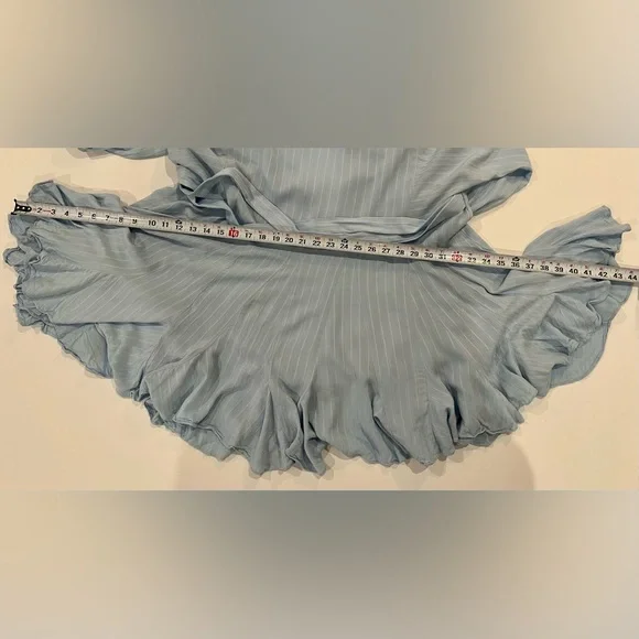 Mittoshop Boho Ruffled Hem Textured Flowy Pastel Blue Long Sleeve Dress Tie - Picture 4 of 16